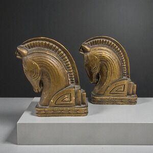 Art Deco Syroco Wood Horse Head Bookends MCM‎ Modernist Vintage Decor